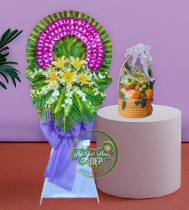 Combo Vòng Hoa và Giỏ Trái Cây Chia Buồn CM002